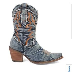 Dingo - “Yall Need Dolly” Denim Stacked heel Cowboy Boots